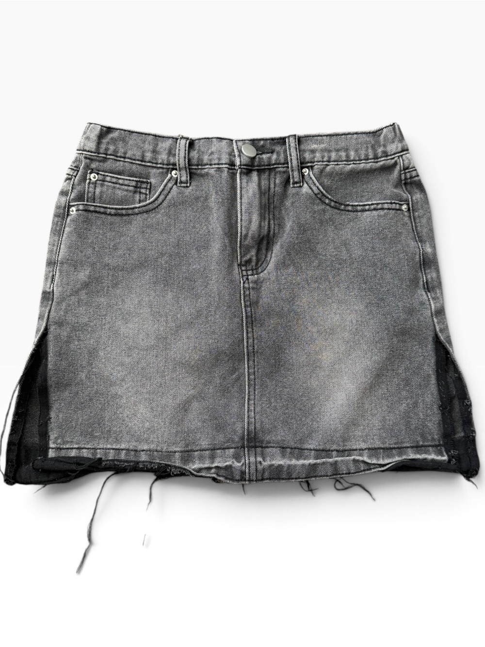 Blue Asphalt Gray Washed Denim Mini Skirt Size Small